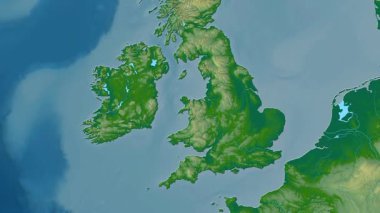 İngiltere - Büyük Britanya haritası- sür. Sınır. Fiziksel.