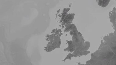 Kuzey İrlanda - Büyük Britanya haritası - zoom. Sınır. Gri Tonlama.