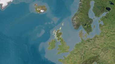 İskoçya - Büyük Britanya haritası- özü. Sınır. Uydu. Etiketler