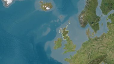 İskoçya - Büyük Britanya haritası- süzülüyor. Sınır. Uydu.