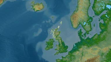 İskoçya - Büyük Britanya haritası- zoom. Sınır. Fiziksel.