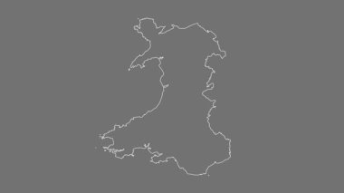 Galler - Büyük Britanya haritası - çizgi film. Sınır. Gri Tonlama.