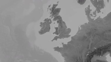 Galler - Büyük Britanya haritası- zoom. Sınır. Gri Tonlama.