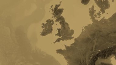 Galler - Büyük Britanya haritası- zoom. Sınır. Sepya.