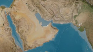 Birleşik Arap Emirlikleri haritası. Sınır. Uydu. Etiketler