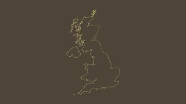 Birleşik Krallık haritası - çizgi film. Sınır. Sepya.