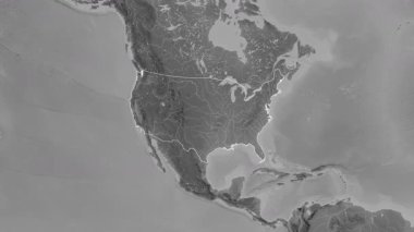 Birleşik Devletler haritası - yakınlaştır. Sınır. Gri Tonlama.