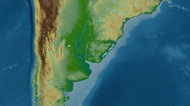 Uruguay haritası - yakınlaştır. Sınır. Fiziksel.