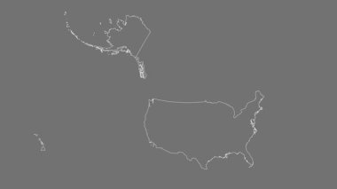 Alaska ve Hawaii haritasıyla Birleşik Devletler - karikatür. Sınır. Gri Tonlama.