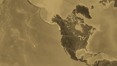 Alaska ve Hawaii haritasıyla Amerika Birleşik Devletleri - özet. Sınır. Sepia. Etiketler