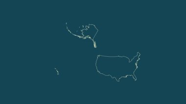 Alaska ve Hawaii haritasıyla Amerika Birleşik Devletleri - sağlam. Sınır. Uydu. Etiketler