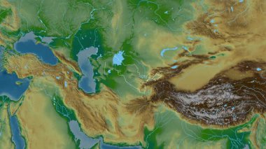 Özbekistan haritası - özet. Sınır. Fiziksel olarak. Etiketler