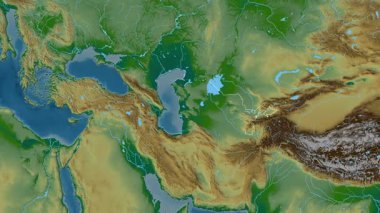 Özbekistan haritası - süzül. Sınır. Fiziksel.