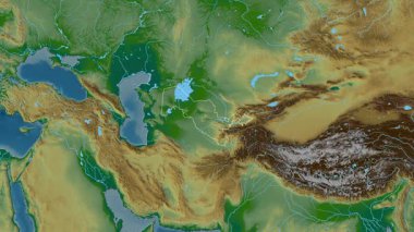 Özbekistan haritası - yakınlaştır. Sınır. Fiziksel.