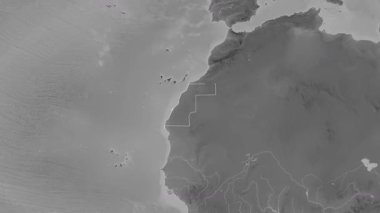 Batı Sahra haritası. Sınır. Gri tonlu. Etiketler