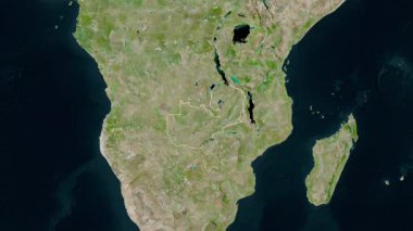 Zambiya haritası - çıkarma. Sınır. Uydu. Etiketler