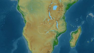 Zambiya haritası - çıkarma. Sınır. Fiziksel olarak. Etiketler