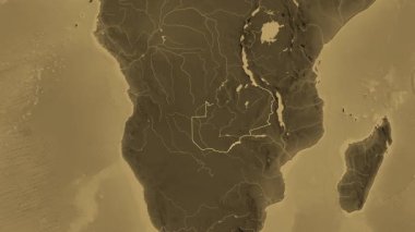 Zambiya haritası - süzül. Sınır. Sepya.