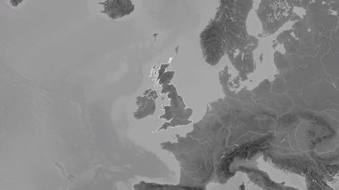 Birleşik Krallık haritası - yakınlaştır. Bölgeler. Gri Tonlama.