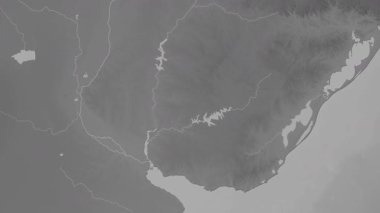 Uruguay haritası - sür. Bölgeler. Gri Tonlama.