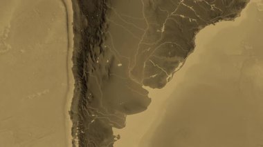 Uruguay haritası - süzül. Bölgeler. Sepya.