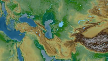 Özbekistan haritası - süzül. Bölgeler. Fiziksel.