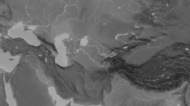 Özbekistan haritası - yakınlaştır. Bölgeler. Gri Tonlama.