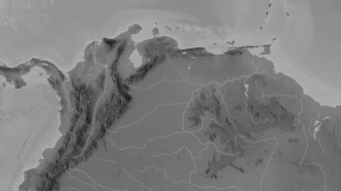 Venezuela haritası - sür. Bölgeler. Gri Tonlama.