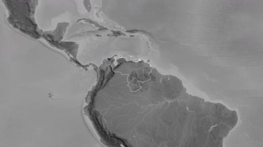 Venezuela haritası - yakınlaştır. Bölgeler. Gri Tonlama.