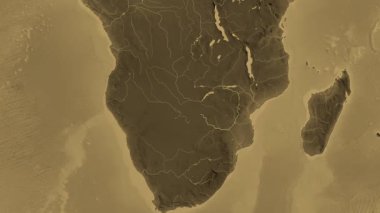 Zimbabwe haritası - süzül. Bölgeler. Sepya.