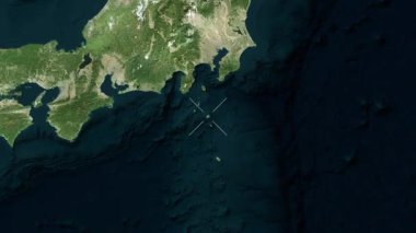 Miyake Adası - Japonya yakın çekim - uydu. Önizleme. Parıltı.