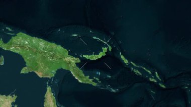 Yeni Britanya Adası - Papua Yeni Gine yakın çekim - uydu. Parıltı.