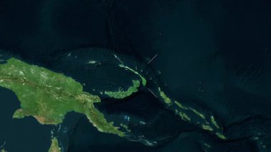 Yeni İrlanda Adası - Papua Yeni Gine yakın çekim - uydu. Önizleme. Parıltı.