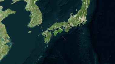 Shikoku Adası - Japonya yakın çekim - uydu. Önizleme. Parıltı.