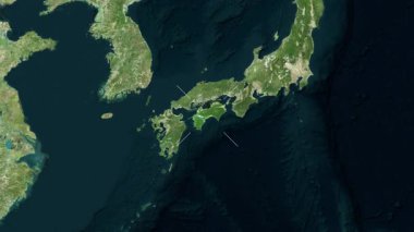 Shikoku Adası - Japonya yakın çekim - uydu. Önizleme.