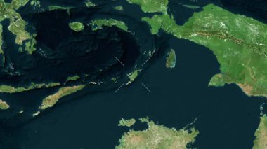 Yamdena Adası, Endonezya yakın çekim uydusu. Önizleme. Parıltı.