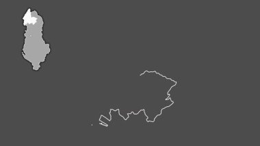 Shkoder - Arnavutluk ilçesi, sürülmüş ve izole edilmiş. Gri Tonlama