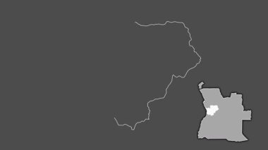 Cuanza Sul - Angola vilayeti, çıkarılmış ve izole edilmiş. Gri Tonlama
