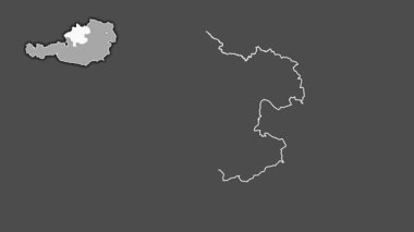 Oberosterreich - Avusturya devleti, çıkarılmış ve izole edilmiş. Gri Tonlama