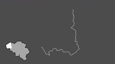 Batı-Vlaanderen - Belçika vilayeti, çıkarılmış ve izole edilmiş. Gri Tonlama