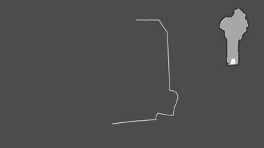 Atlantique - Benin Departmanı, çıkarılmış ve izole edilmiş. Gri Tonlama