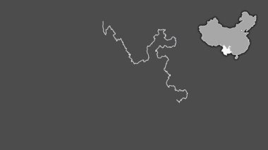Yunnan - Çin vilayeti, çıkarılmış ve izole edilmiş. Gri Tonlama