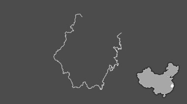 Zhejiang - Çin vilayeti, dışlanmış ve izole edilmiş. Gri Tonlama
