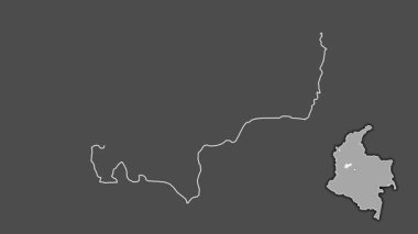 Caldas - Kolombiya Departmanı, çıkarılmış ve izole edilmiş. Gri Tonlama