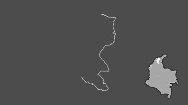 Magdalena - Kolombiya Departmanı, çıkarılmış ve izole edilmiş. Gri Tonlama