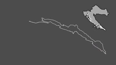 Dubrovacko-Neretvanska - Hırvatistan ilçesi, sürülmüş ve izole edilmiş. Gri Tonlama