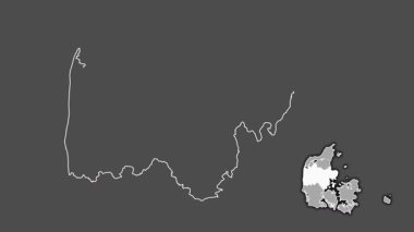 Midtjylland - Danimarka bölgesi, boşaltılmış ve izole edilmiş. Gri Tonlama