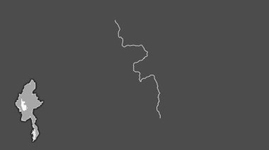 Magway, Myanmar, soyutlanmış ve soyutlanmış. Gri Tonlama