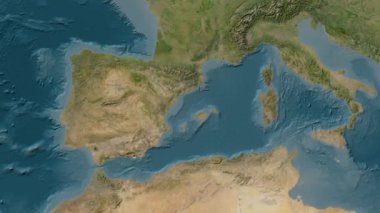 Balearic (İber Denizi). Uydu haritası. Patterson Silindiri. Konum