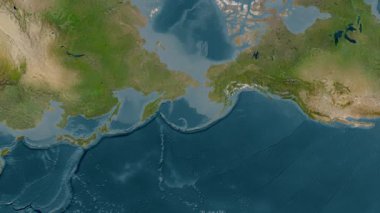 Bering Denizi. Uydu haritası. Patterson Silindiri. Konum